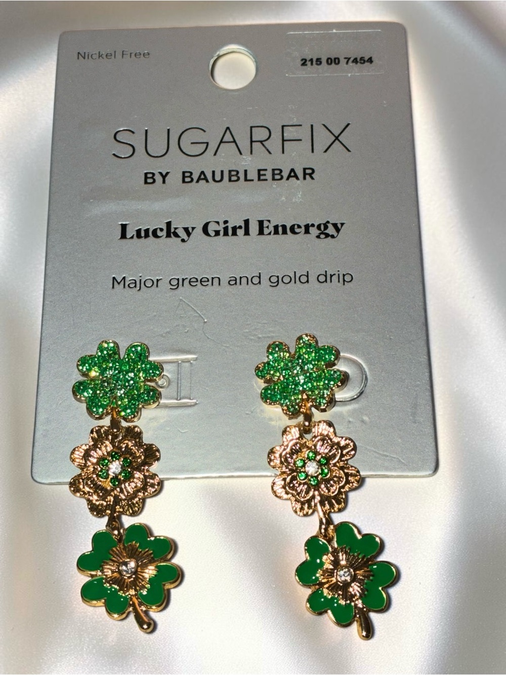 BAUBLEBAR St. Patrick’s Linear Crystal-Filled Shamrock Clover Earrings NEW NWT